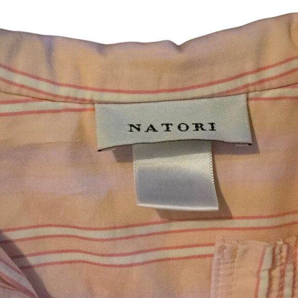 Natori Striped Tunic Top M Long Button Down Preppy Vacation Travel Corp Core - Picture 3 of 6